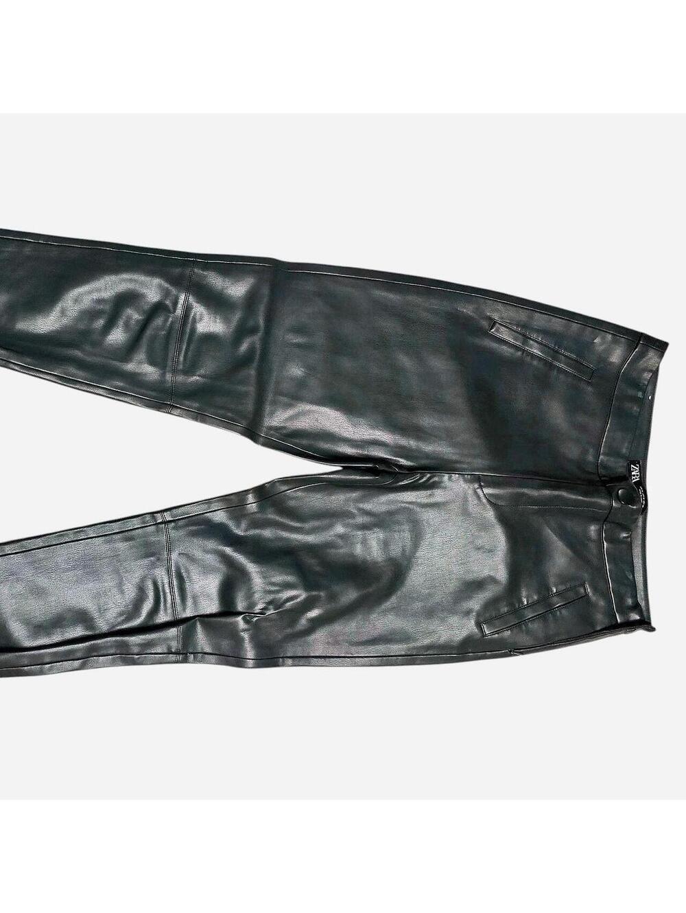 Zara dark forest green faux leather pants